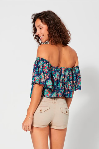 Crop Top - Beige, rood en blauw