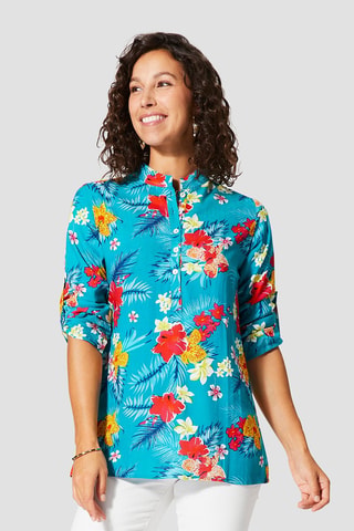 Top - Turquoise en roze