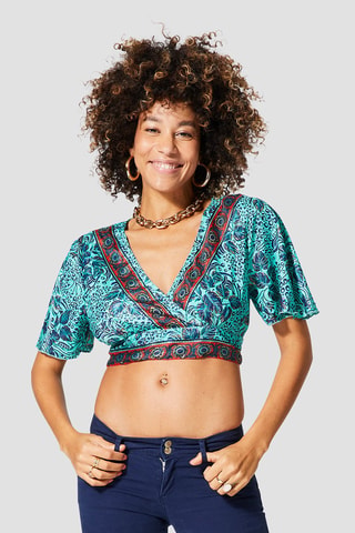 Crop top - Doré et turquoise