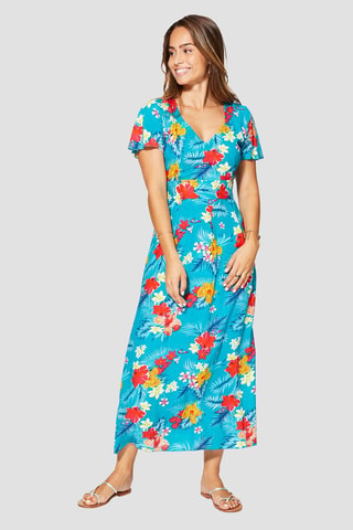 Lange Jurk - Turquoise en roze