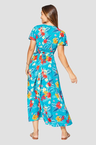 Lange Jurk - Turquoise en roze