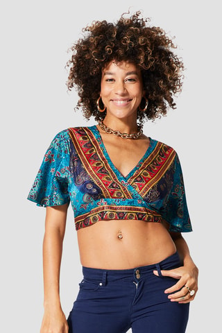 Crop Top - Goudkleurig en blauw