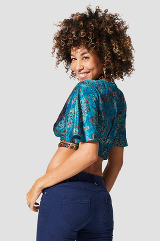 Crop Top - Goudkleurig en blauw