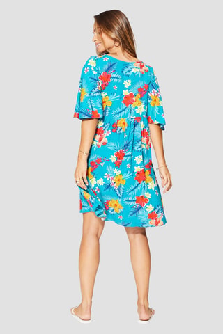 Jurk met Ruches - Turquoise en roze