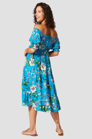 Vestido midi - Azul e branco - Turquesa e verde