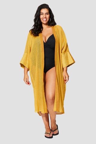Strandkimono - Geel en bruin