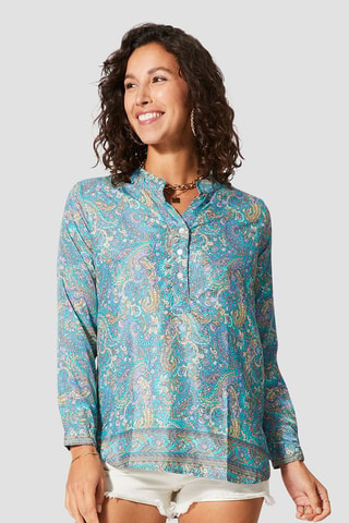 Top - Blauw, grijs en lichtbeige