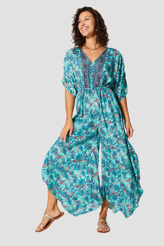 Jumpsuit - Turquoise, blauw en bordeauxrood