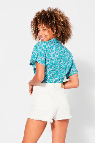 Crop top - Wit, beige en blauw