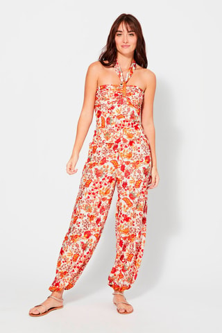 Jumpsuit met Bloemenmotief - Wit, rood en groen