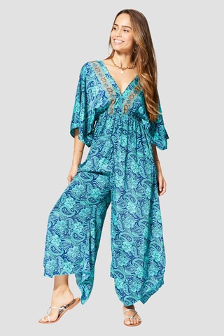 Jumpsuit - Marineblauw en turquoise