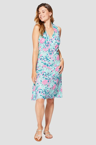 Trapezium Jurk - Wit, groen en roze