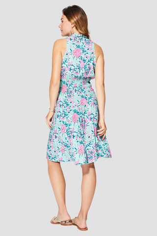 Trapezium Jurk - Wit, groen en roze