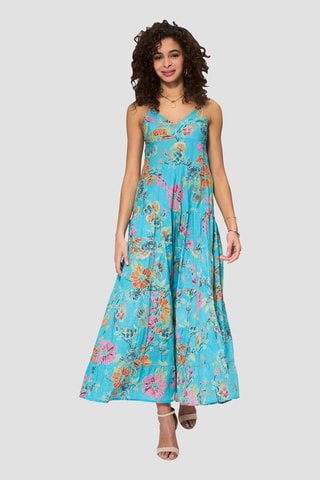 Robe longue - Bleu, vert et orange