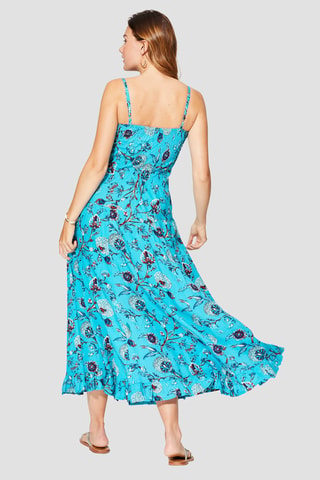 Lange jurk - Wit, zwart en blauw