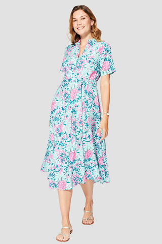 Lange jurk - Blauw, roze en groen