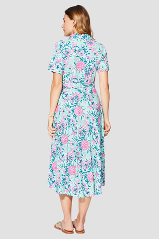 Lange jurk - Blauw, roze en groen