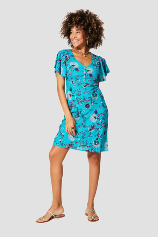Jurk - Wit, bordeauxrood en turquoise