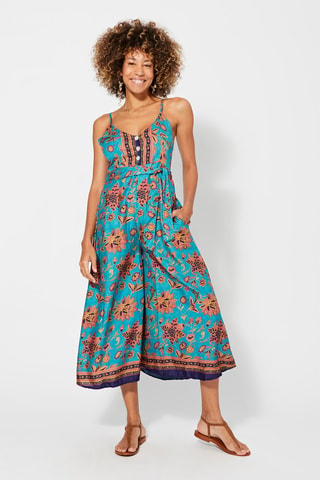 Jumpsuit met Bloemenmotief - Blauw, bruin en roze