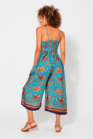 Jumpsuit met Bloemenmotief - Blauw, bruin en roze