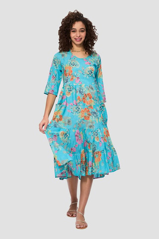 Lange Jurk - Blauw, groen en oranje
