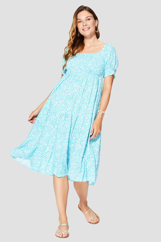 Midi-jurk - Wit en blauw