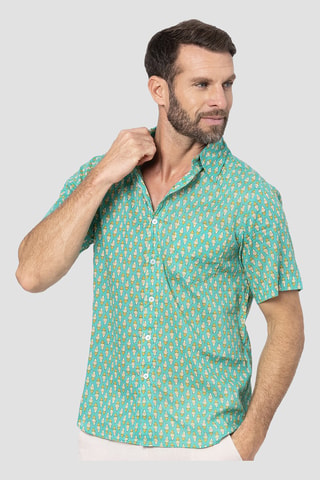 Overhemd - Wit, geel en turquoise
