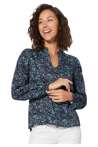Blouse Regular Fit - Zwart, marineblauw en turquoise