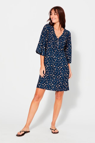Rechte Jurk - Zwart, beige en blauw
