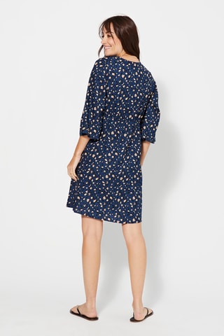 Rechte Jurk - Zwart, beige en blauw