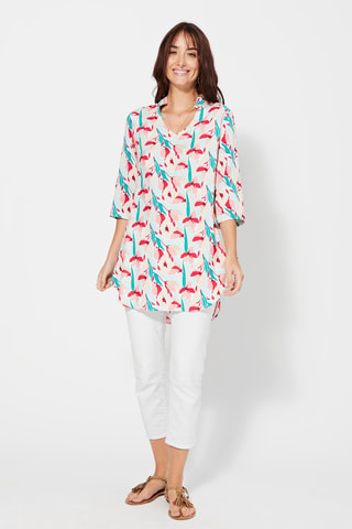 Tuniek - Beige, rood en blauw