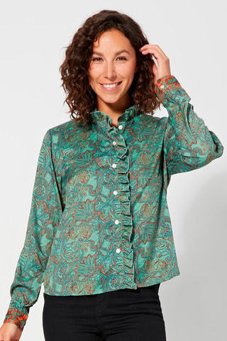 Blouse - Groen, bruin en oranje