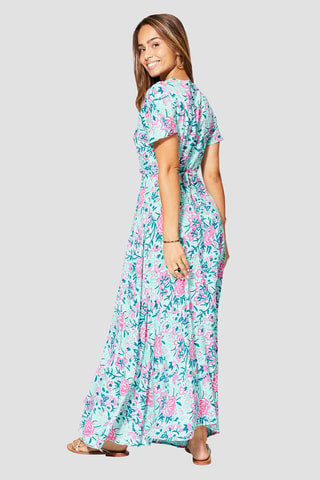 Lange jurk - Groen, roze en blauw