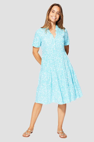 Jurk - Turquoise en wit