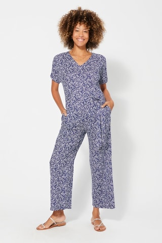 Jumpsuit met Bloemenmotief - Wit en blauw