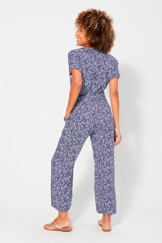 Jumpsuit met Bloemenmotief - Wit en blauw