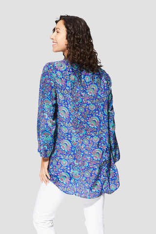 Blouse - Beige, blauw en roze