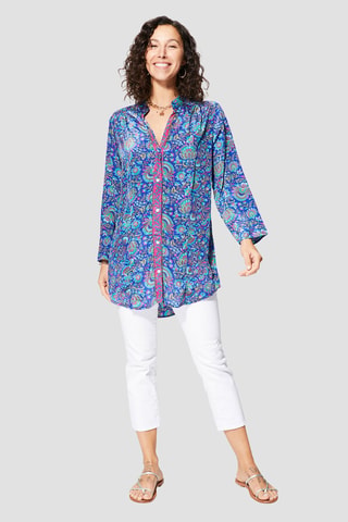 Blouse - Beige, blauw en roze