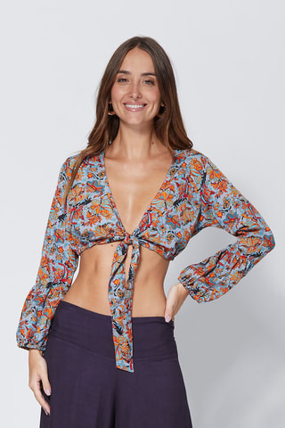 Rechte Crop Top - Grijs en turquoise