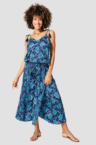 Jumpsuit - Goudkleurig en marineblauw