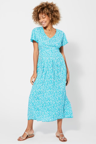 Lange Jurk - Turquoise en wit