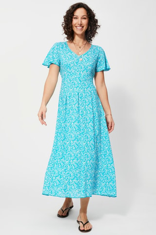 Lange Jurk - Turquoise en wit