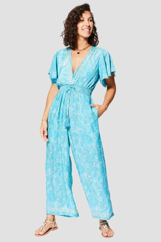 Jumpsuit - Turquoise en beige