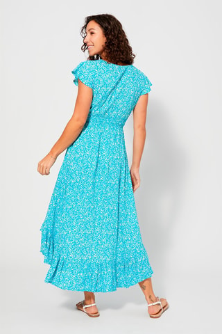 Jurk met Ruches - Turquoise en wit