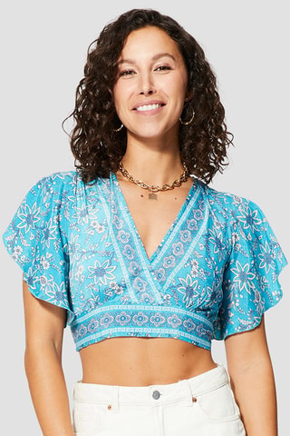 Crop Top - Turquoise en marineblauw