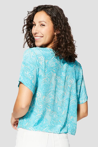 Blouse - Turquoise en beige