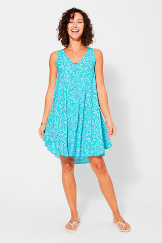 Trapezium Jurk - Turquoise en wit