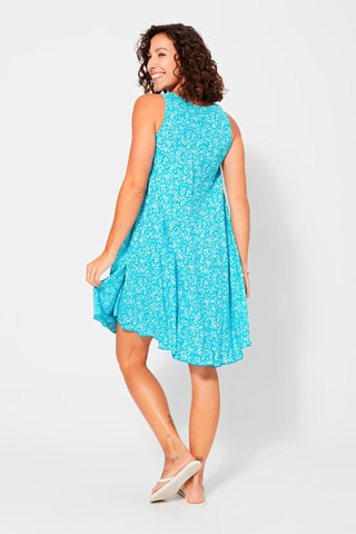 Trapezium Jurk - Turquoise en wit