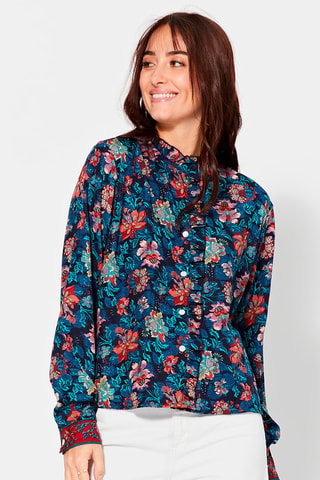 Blouse - Beige, rood en blauw