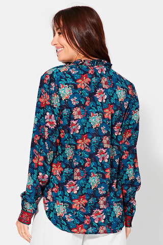 Blouse - Beige, rood en blauw